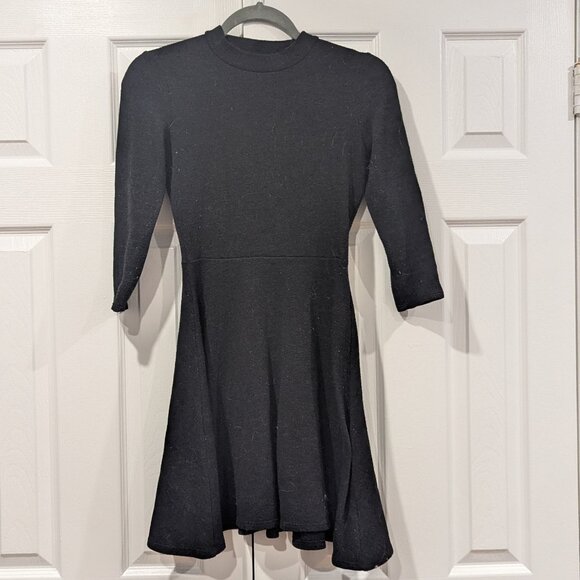 Decree knit dress, mock neck, 3/4 sleeves, circle skirt, black, size small - Picture 1 of 3
